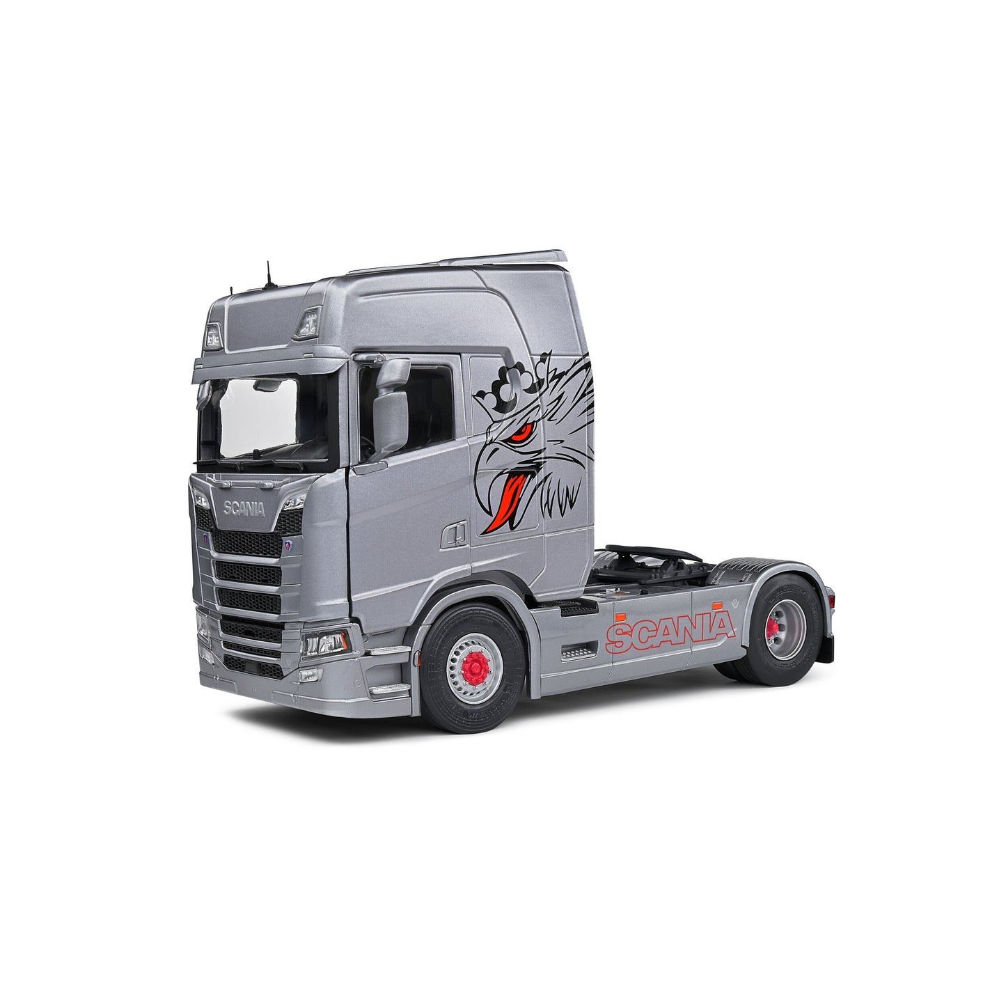 Scania S580 Highline die-cast model in custom silver from 2023, 1:18 scale with realistic detailing