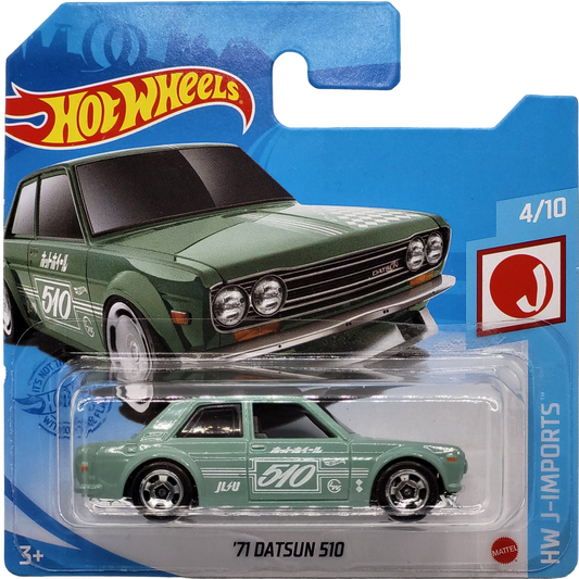 Hot Wheels '71 Datsun 510 die-cast model from the HW J-Imports series, 162/250, 2021.