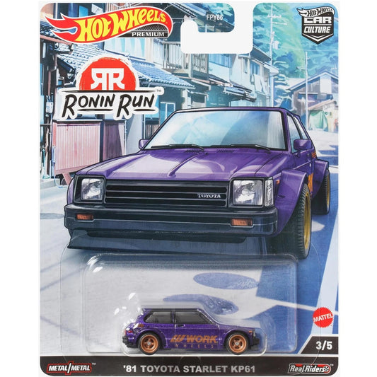 Hot Wheels '81 Toyota Starlet KP61 Premium Ronin Run 1/64 Die-Cast Model