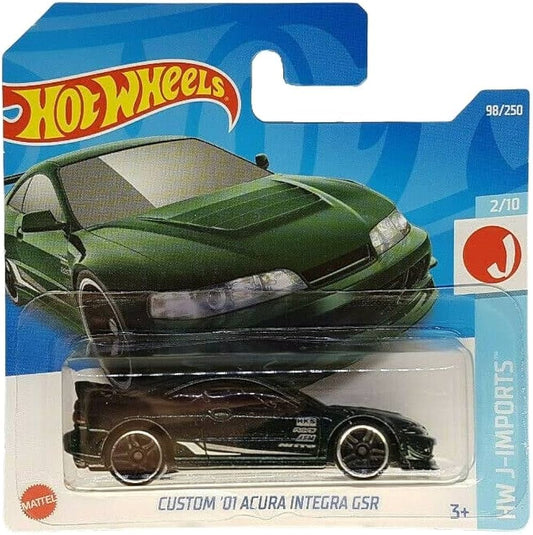 Hot Wheels Custom '01 Acura Integra GSR in yellow with custom decals, part of the HW J-Imports series, 98/250 from 2022