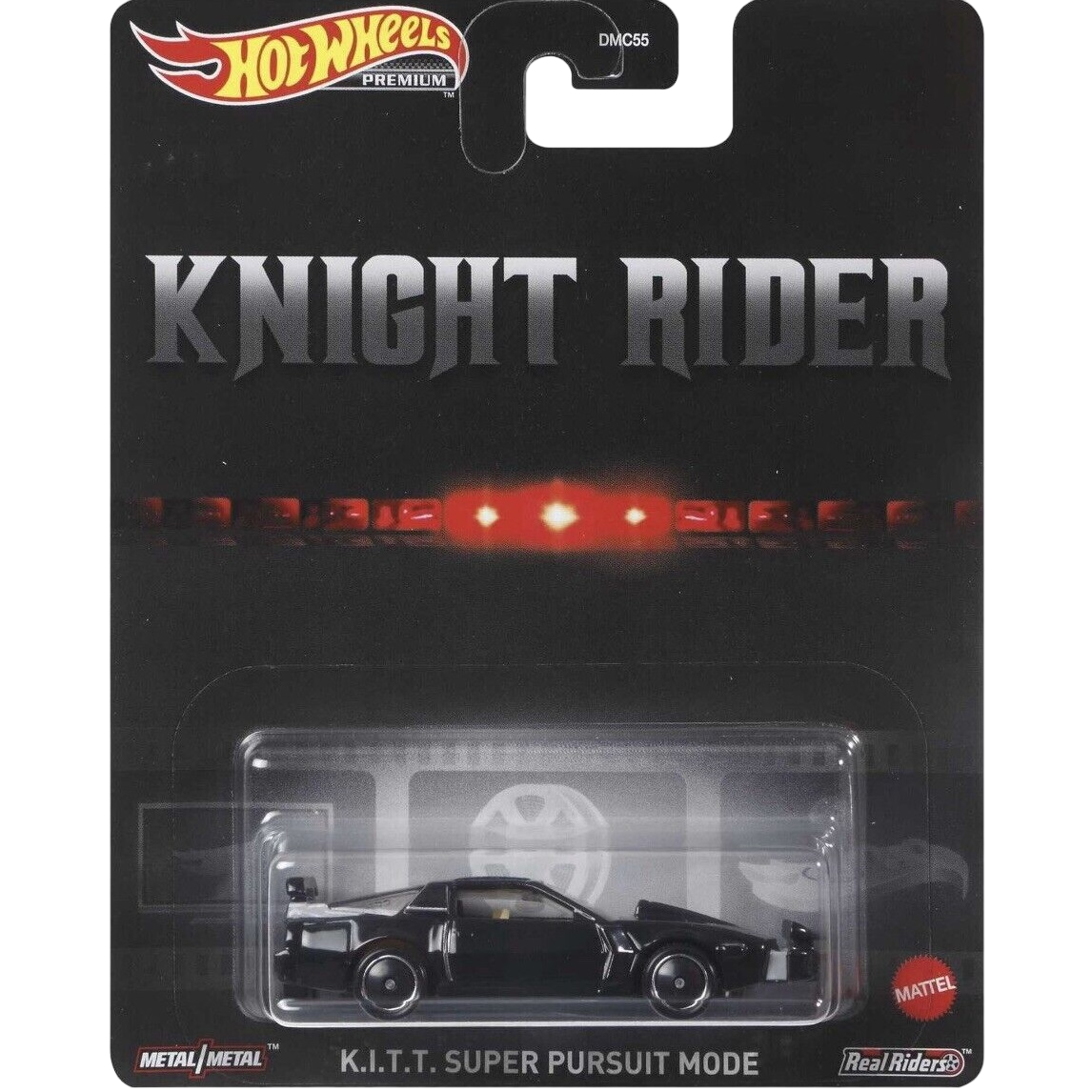 Hot Wheels K.I.T.T Super Pursuit Mode in black with futuristic detailing, part of the Premium Pop Culture Knight Rider series