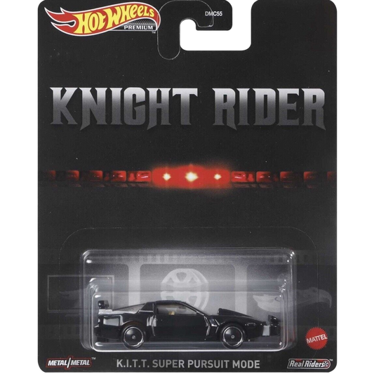 Hot Wheels K.I.T.T Super Pursuit Mode in black with futuristic detailing, part of the Premium Pop Culture Knight Rider series