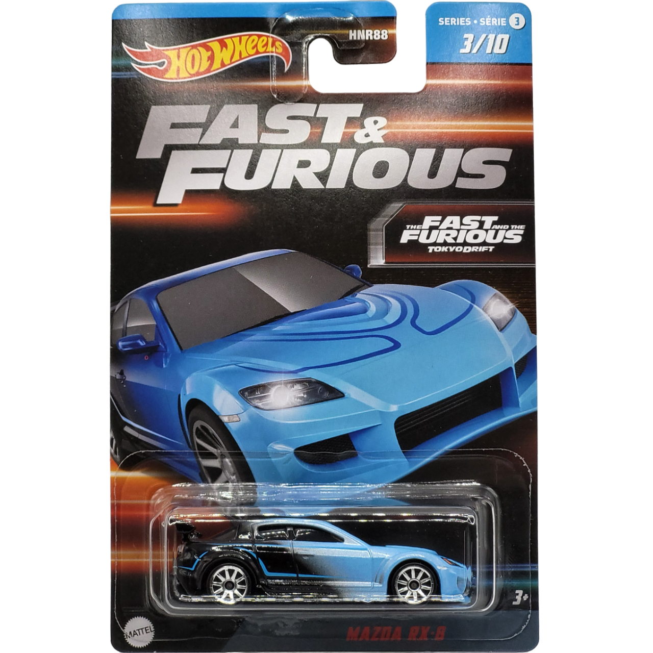 Hot Wheels Mazda RX-8 die-cast model from the Fast & Furious series, HNR88 HNT13, 2023.