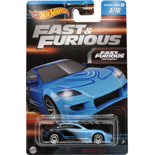 Hot Wheels Mazda RX-8 die-cast model from the Fast & Furious series, HNR88 HNT13, 2023.