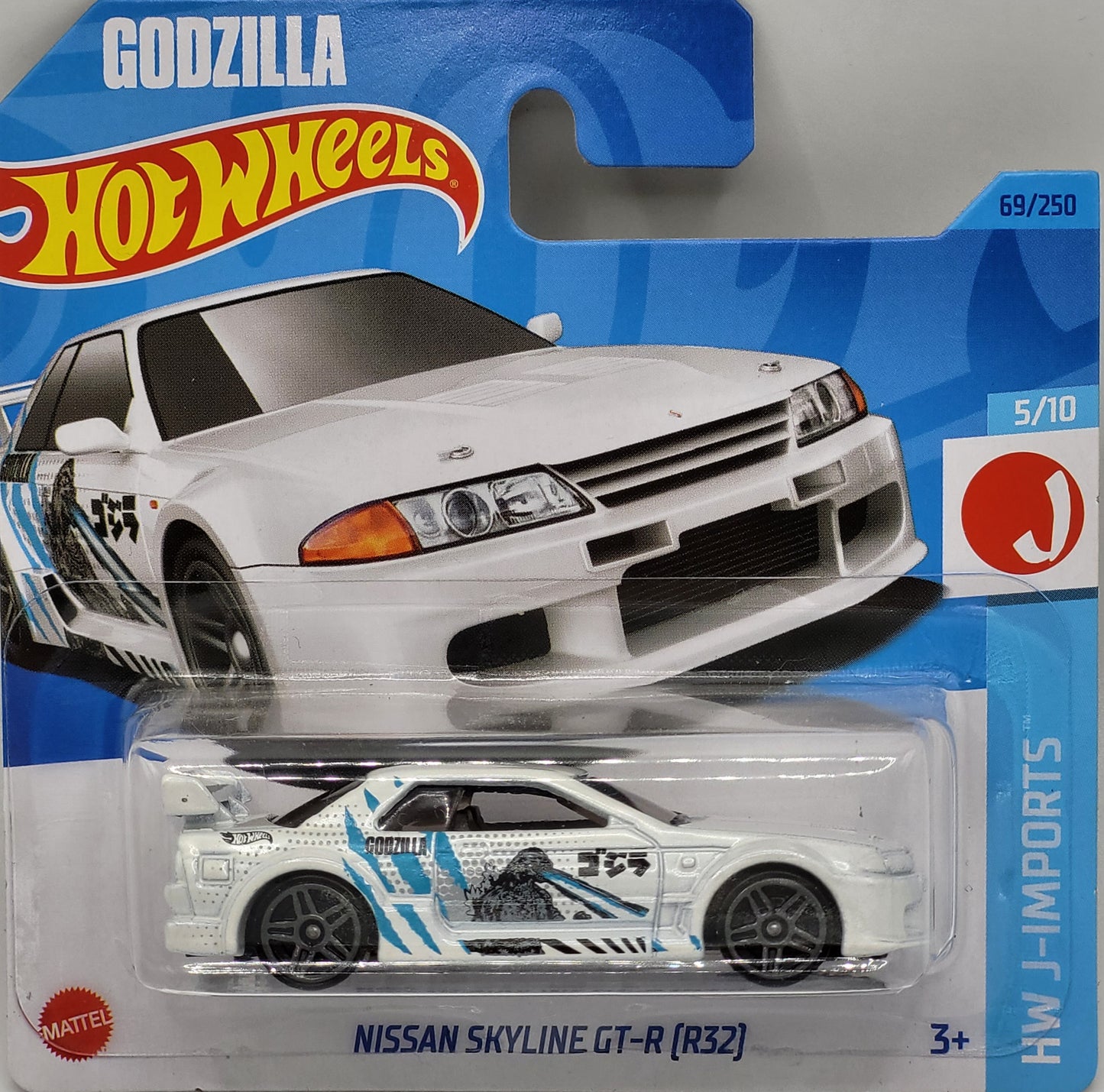 Hot Wheels Nissan Skyline GT-R (R32) 'Godzilla' die-cast model from the HW J-Imports series, 69/250, 2023.