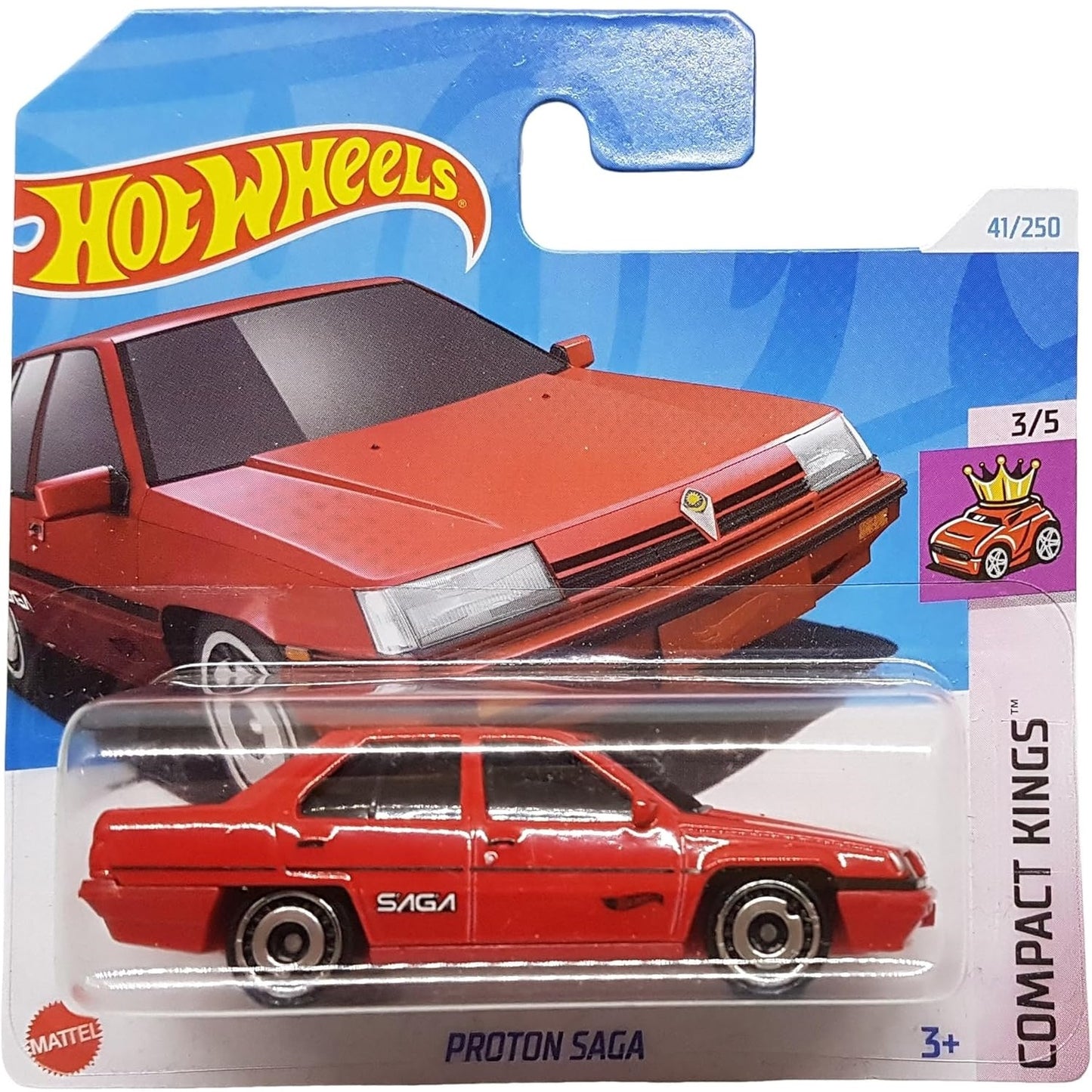 Hot Wheels Proton Saga in red with compact detailing, part of the Compact Kings series, 41/250 from 2024