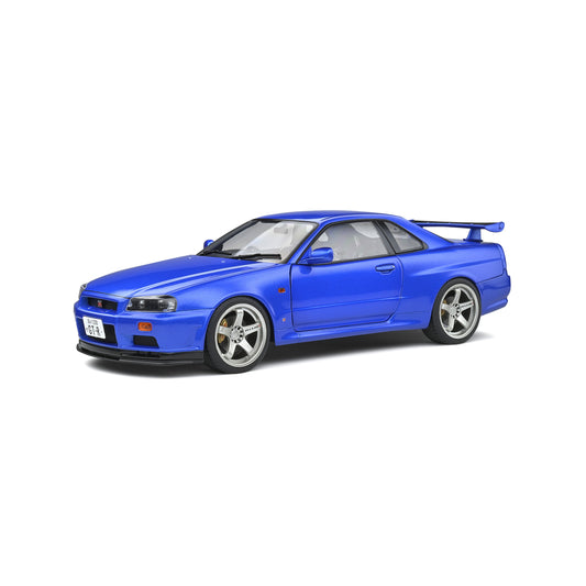 Solido 1:18 scale die-cast model of the 1999 Nissan Skyline GT-R (R34) in Bayside Blue