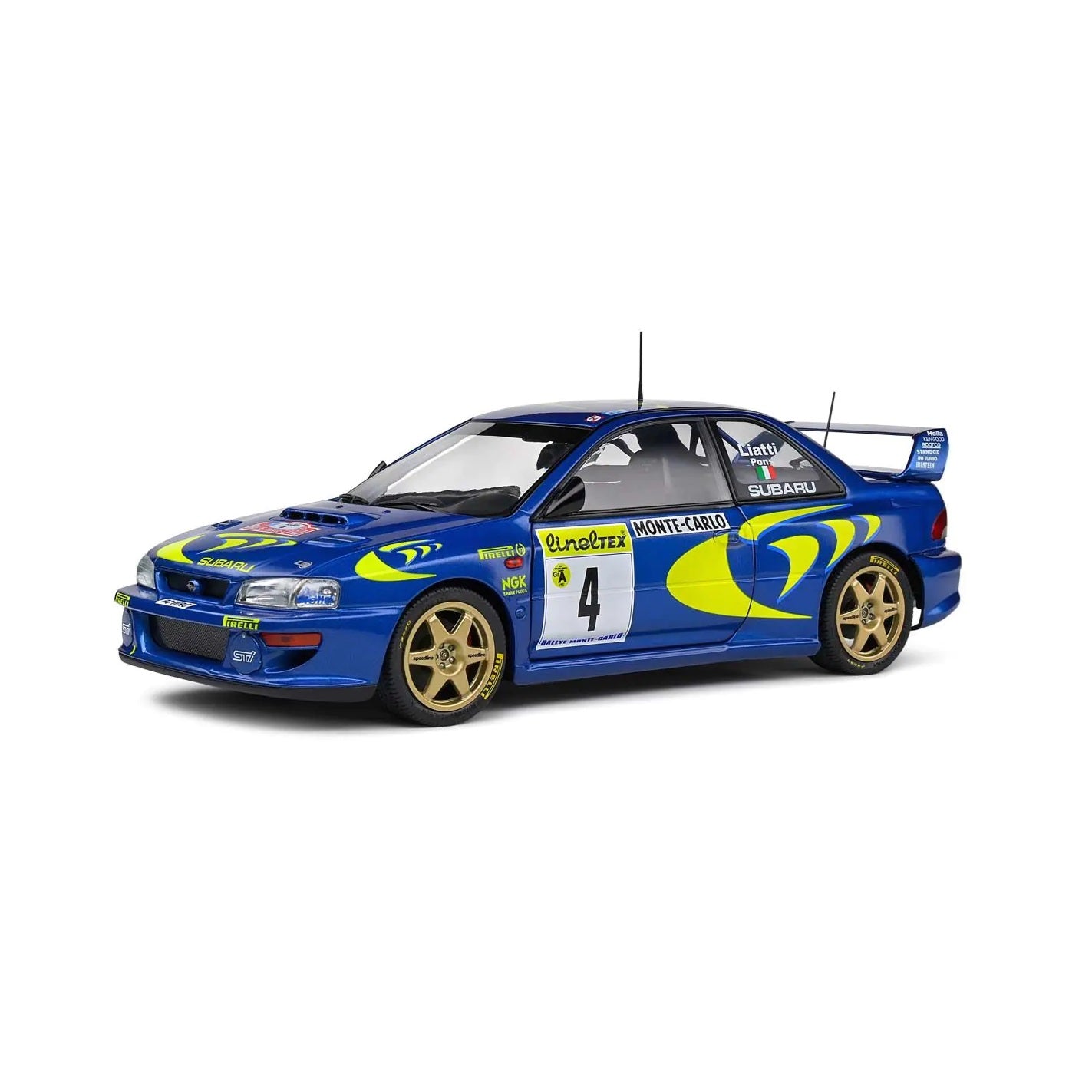 Solido 1:18 scale die-cast model of the Subaru Impreza 22B Monte Carlo Rally 1997 #4 with official rally livery