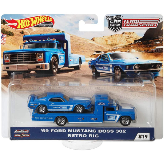 HotWheels Team Transport | '69 Ford Mustang Boss 302 & Retro Rig Ford Race Team #19 | FLF56